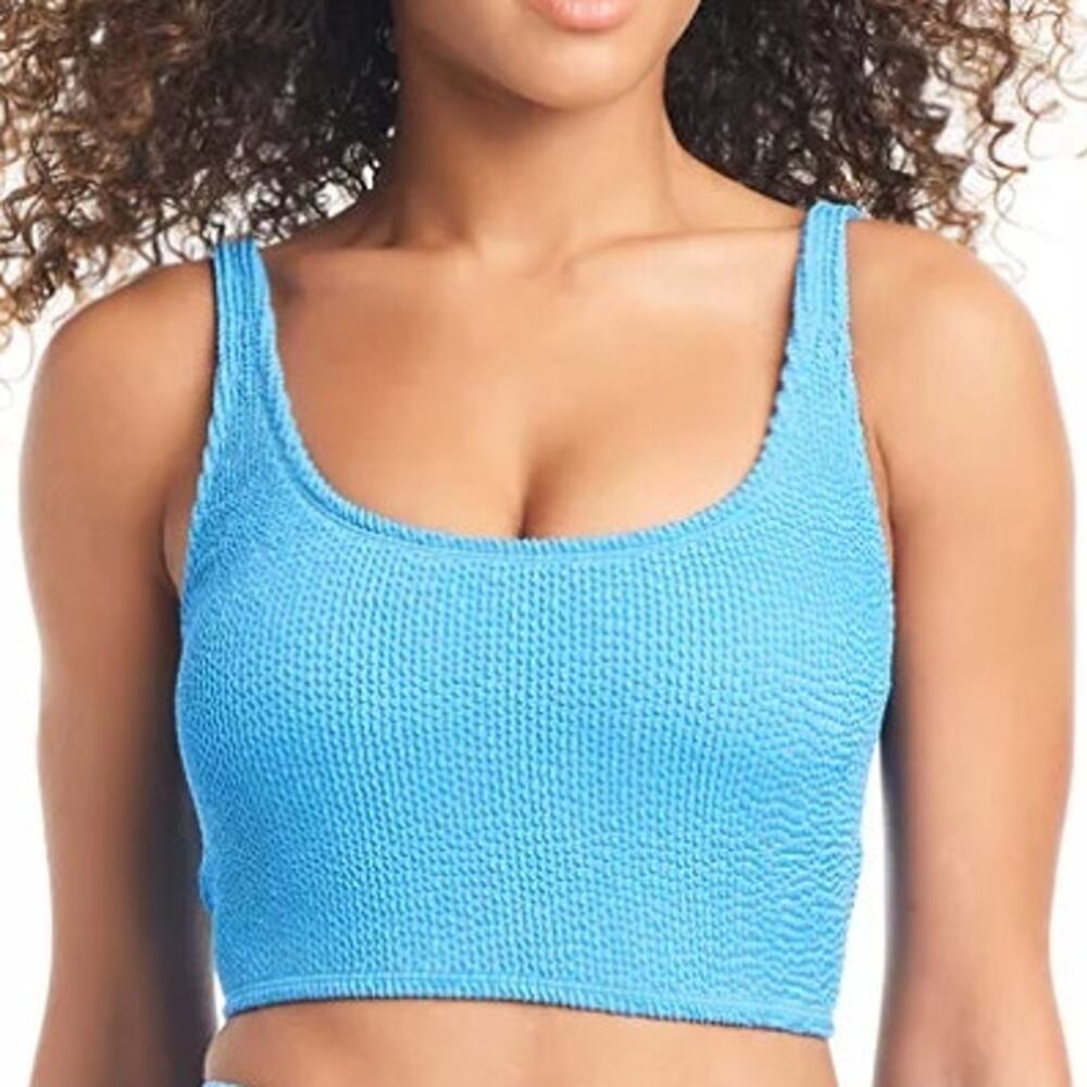 Bar III Women's Scoop Neck Cropped Summer Tank Bra Bikini Top Size L Cobalt NWT
